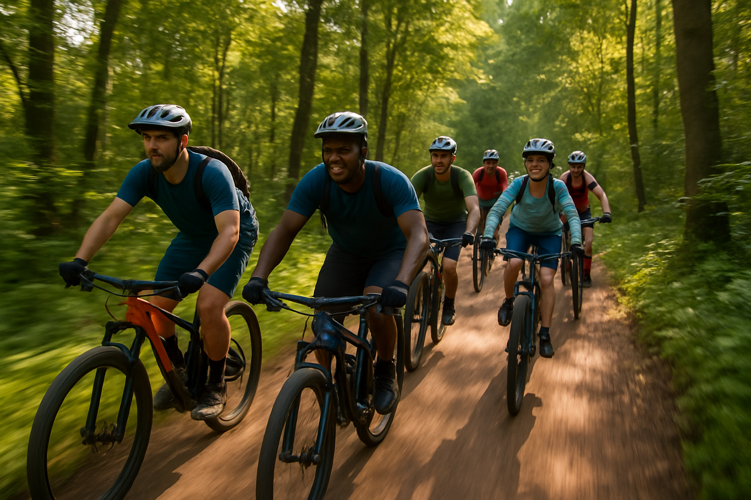 Gruppe auf Schotterweg